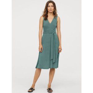 H&M Green Printed Tie-belt Dress - Size S